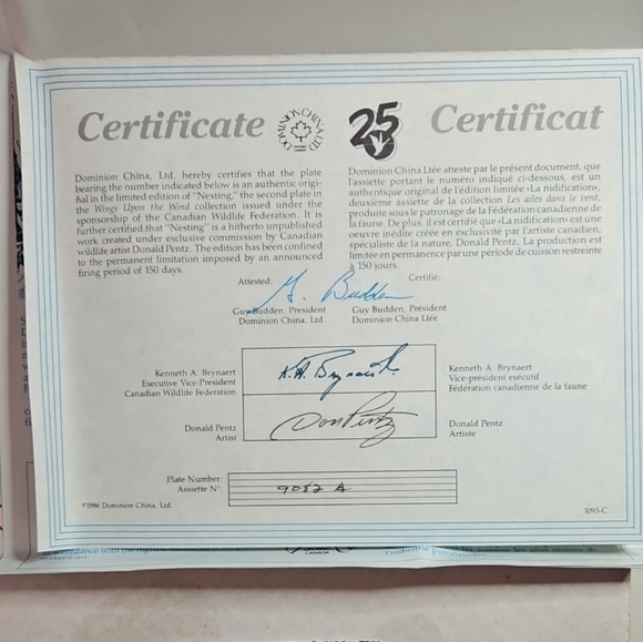 1986 Dominion China Plate "Nesting" - Picture 6 of 7